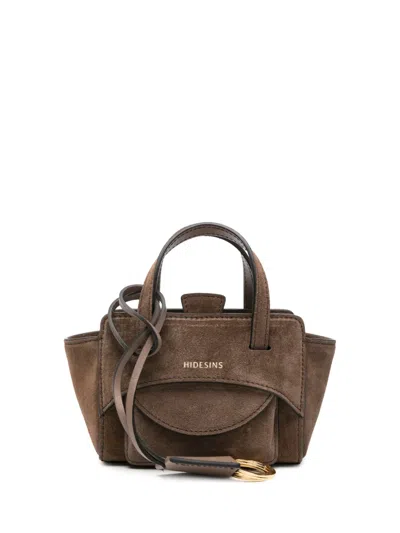 Hidesins Mini Logo-print Suede Tote Bag In Brown