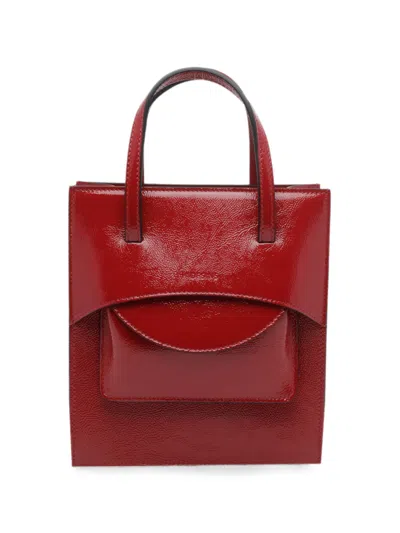 Hidesins Pocket Patent-leather Tote Bag In Red
