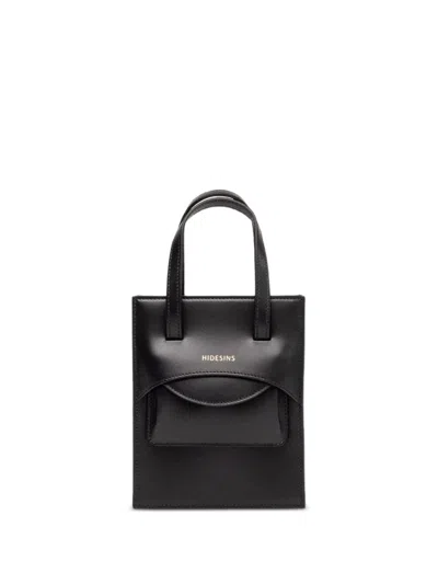 Hidesins Small Leather Handbag Top Handle Pocket In Black