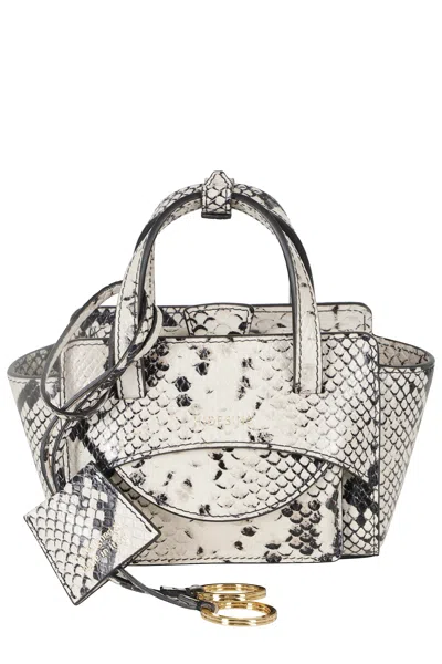 Hidesins Python-print Flap Xs Double Handle Leather Handbag In Gray