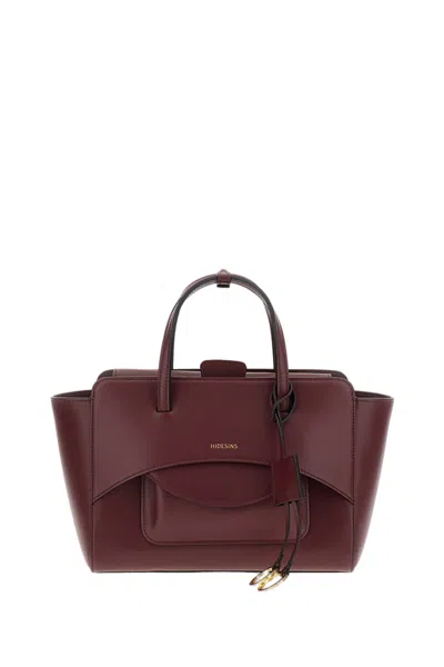Hidesins Structured Handbag With Hidden Pocket And Adjustable Strap In Burgundy