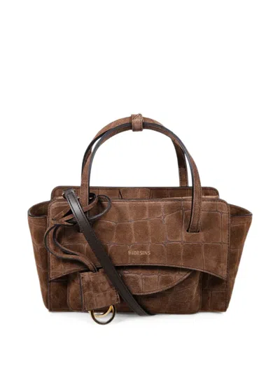 Hidesins S Flap Croc-effect Suede Tote Bag In Black