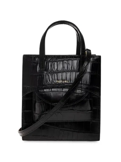 Hidesins S Pocket Crocodile-effect Leather Tote Bag In Black