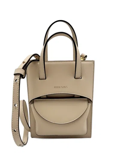 Hidesins S Pocket Premier Logo-print Leather Shoulder Bag In Neutral