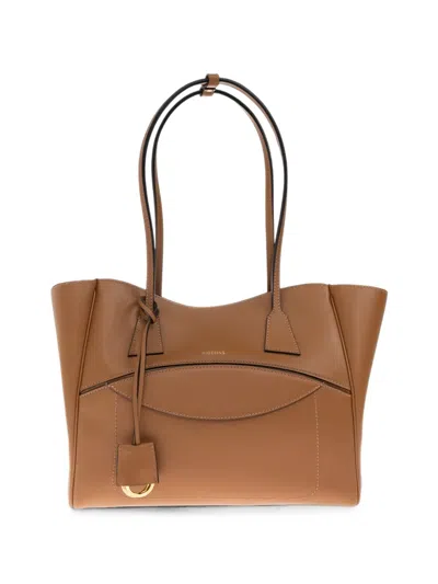 Hidesins S Shopper Logo-print Leather Tote Bag In Brown