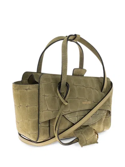 Hidesins Small Flap Crocodile-effect Leather Tote Bag In Green