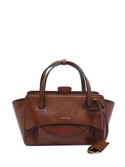 Hidesins Small Flap Leather Tote Bag In Brown
