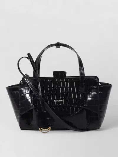 Hidesins Small Leather Shoulder Bag Crocodile Texture In Black