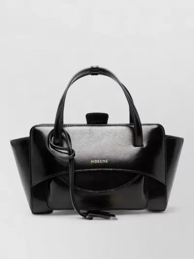 Hidesins Small Leather Shoulder Bag Flap Top Handle In Black