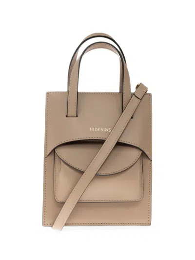 Hidesins Small Pocket Leather Tote Bag In Neutral