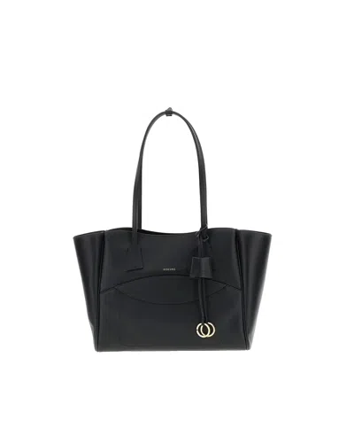 Hidesins Soft Structured Calf Leather Magnetic Closure Tote Bag In Black