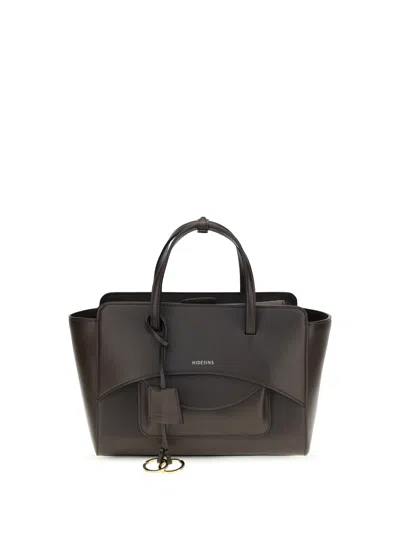 Hidesins Structured Calf Leather Top Handle Bag In Brown
