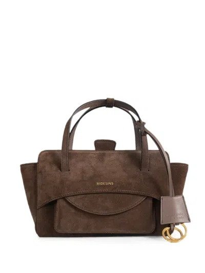 Hidesins Suede Shoulder Bag With Flap Closure And Integrated Pouch In Brown
