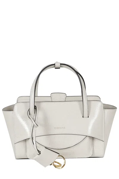Hidesins White Small Flap Double Handle Leather Handbag