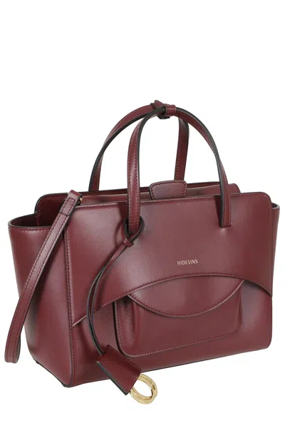 Hidesins Wine Structured Flap M Two-tone Leather Tote Bag In Burgundy