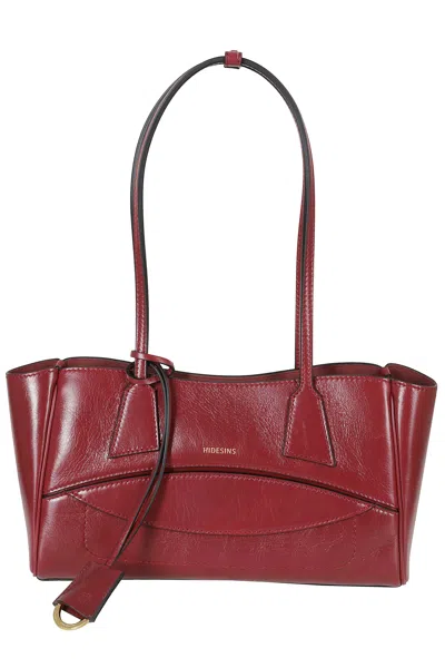 Hidesins Wine Two-tone Shopper S Gold Logo Leather Tote Bag In Burgundy