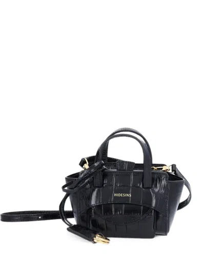 Hidesins Xs Flap Crocodille-effect Leather Tote Bag In Black