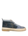 Hidnander Man Ankle Boots Navy Size 9 Leather, Textile Fibers In Navy