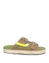 Hidnander Man Sandals Military Green Size 7 Leather, Textile Fibers In Green