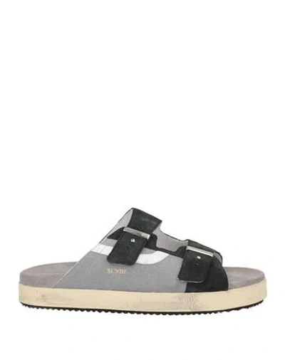Hidnander Man Sandals Silver Size 9 Leather, Textile Fibers