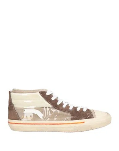 Hidnander Man Sneakers Brown Size 8 Leather, Textile Fibers