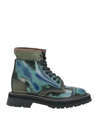 Hidnander Woman Ankle Boots Blue Size 10 Leather, Textile Fibers In Blue