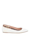 Hidnander Woman Ballet Flats White Size 8 Leather, Textile Fibers