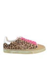 Hidnander Woman Sneakers Beige Size 8 Leather, Textile Fibers In Beige