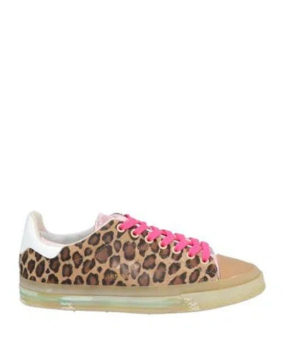 Hidnander Woman Sneakers Beige Size 8 Leather, Textile Fibers