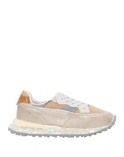 Hidnander Woman Sneakers Beige Size 8 Leather, Textile Fibers