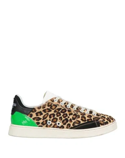 Hidnander Woman Sneakers Beige Size 9 Leather In Animal Print
