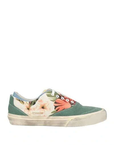 Hidnander Woman Sneakers Green Size 10 Leather, Textile Fibers
