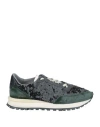 HIDNANDER HIDNANDER WOMAN SNEAKERS MILITARY GREEN SIZE 6 LEATHER, TEXTILE FIBERS