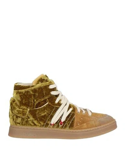 Hidnander Woman Sneakers Mustard Size 8 Leather, Textile Fibers In Brown