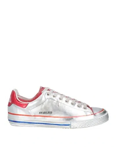 Hidnander Woman Sneakers Silver Size 8 Leather, Textile Fibers