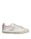 Hidnander Woman Sneakers Silver Size 8 Soft Leather, Textile Fibers In Silver