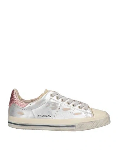 Hidnander Woman Sneakers Silver Size 8 Soft Leather, Textile Fibers