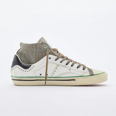 Hidnander Women's Starless High Moma Art Sneakers In White Grey Green Tartan In Multi
