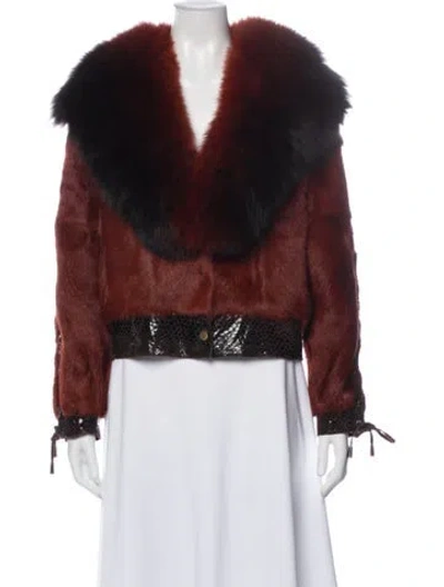 Pre-owned Hifashions Goat Hair With Fox Fur Trim Goat Fur Faux Fur Jacket In Red