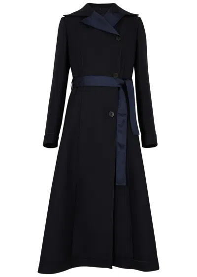 High Anonymity Belted Twill Coat In Blue