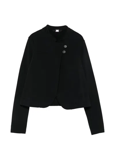 High Arise Asymmetric-fastening Collarless Jacket In Black