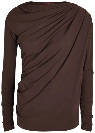 High Aslant Draped Stretch-jersey Top In Gray