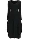 High Balloon Long-sleeves Midi Dress In Black
