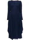 High Balloon Long-sleeves Midi Dress In Blue