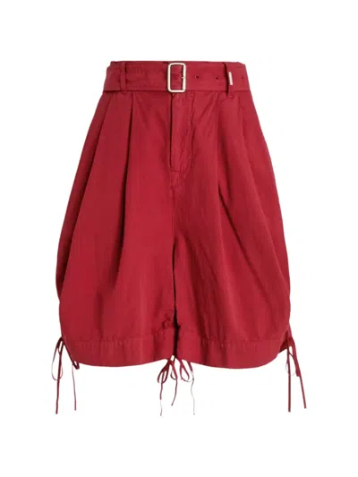 High Belted Drawstring-hem Shorts In Red
