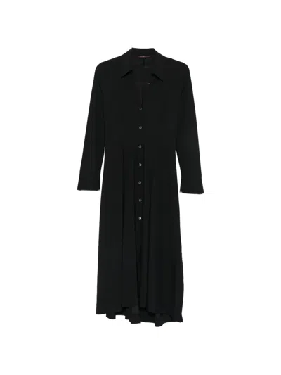 High Button-up Long-sleeve Midi Dress In Black
