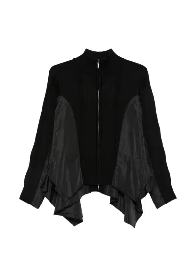 High Cable-knit Panelled Cardigan In Black