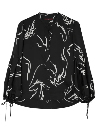 High Calming Printed Satin Blouse In Black And White