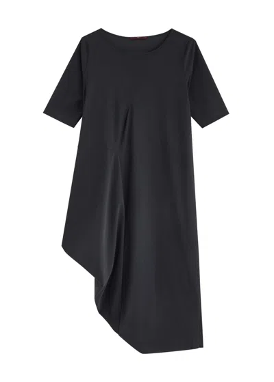 High Caress Draped Stretch-jersey Midi Dress In Navy