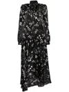 High Compelling Western Printed Satin Midi Dress In Black